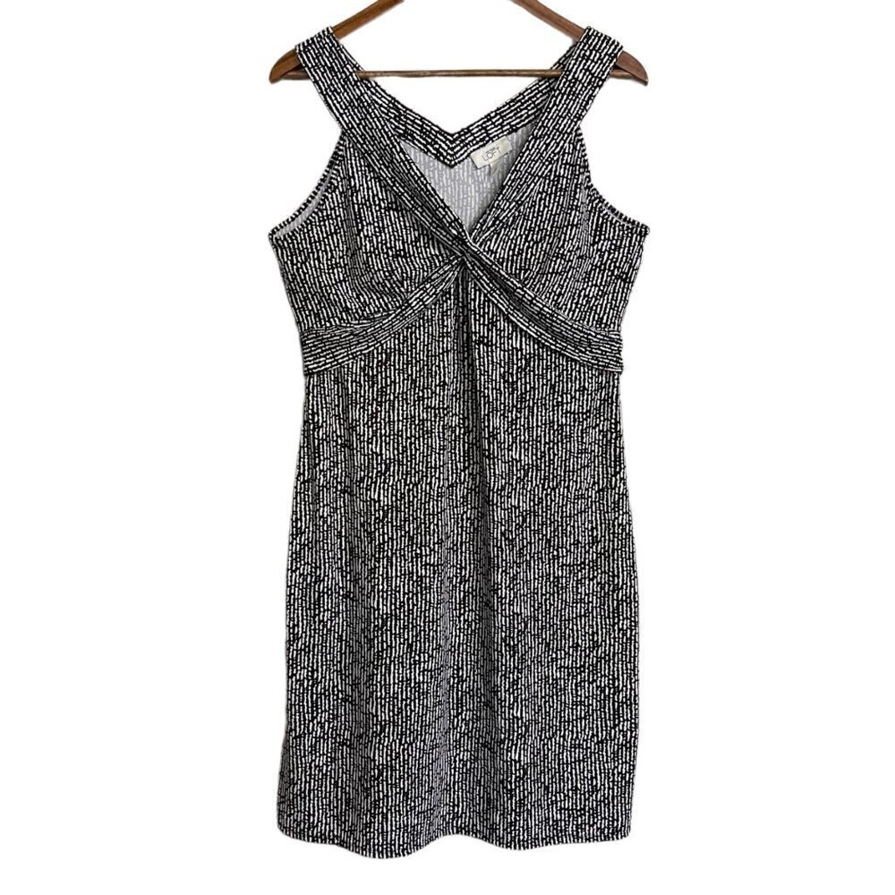 LOFT Womens Black White Abstract Striped Sleeveless Tie Knee Length Dress 14